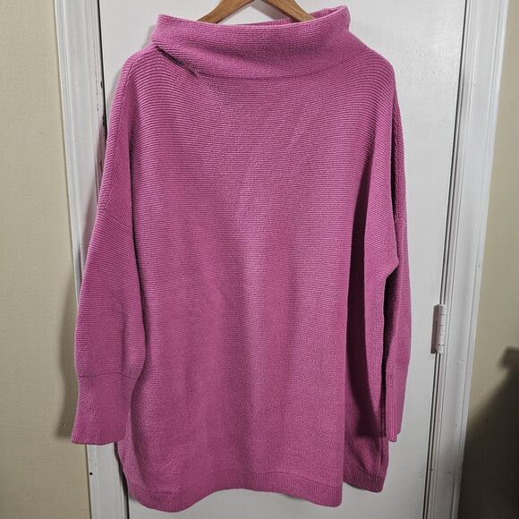 Free People Funnel Neck Drop Shoulder Ribbed Knit Oversized Mock Sz L Chunky - Picture 1 of 5
